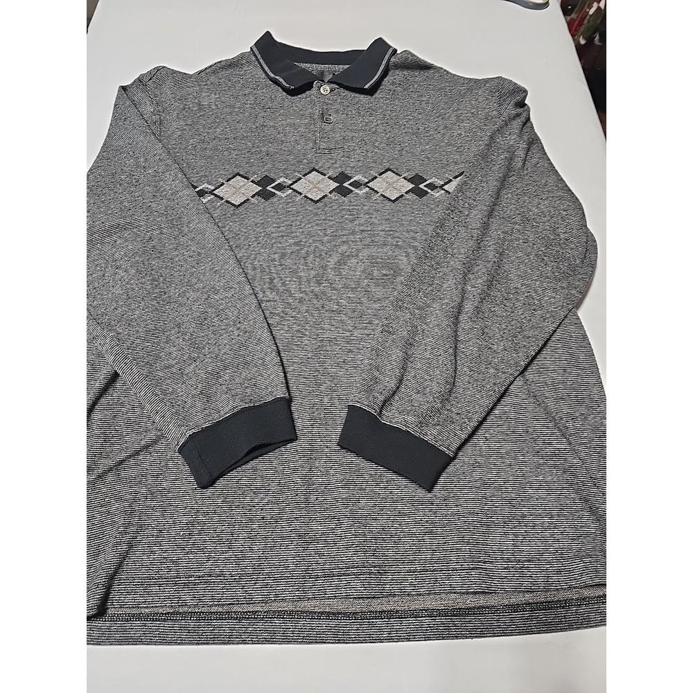 Marc Edwards Polo Gray Black Argyle Sweater Long‎ Sleeve Collar Large Mens